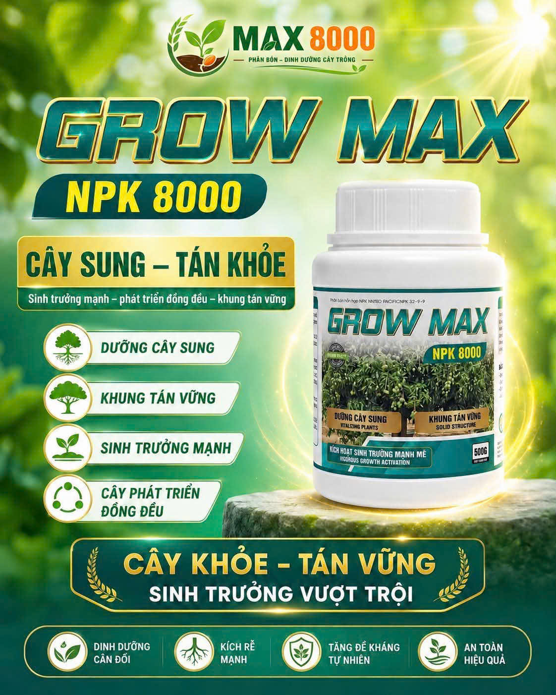 Phân bón Grow Max NPK 8000 sinh trưởng Agri Amin