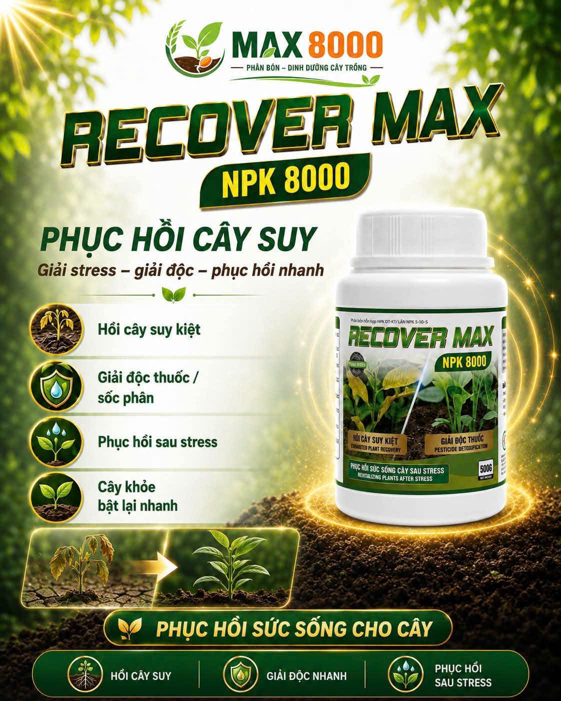 Phân bón Recover Max NPK 8000 phục hồi Agri Amin