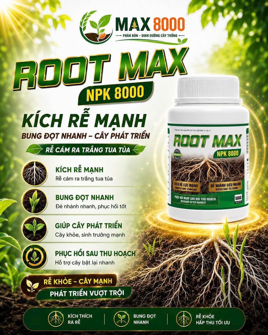 Phân bón Root Max NPK 8000 kích rễ Agri Amin