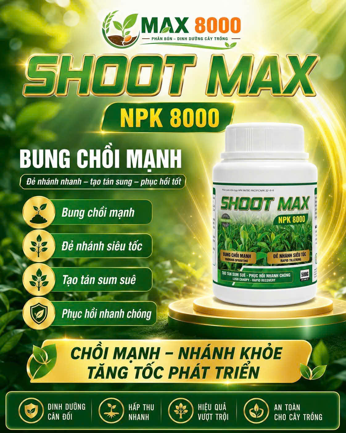 Phân bón Shoot Max NPK 8000 bung chồi Agri Amin