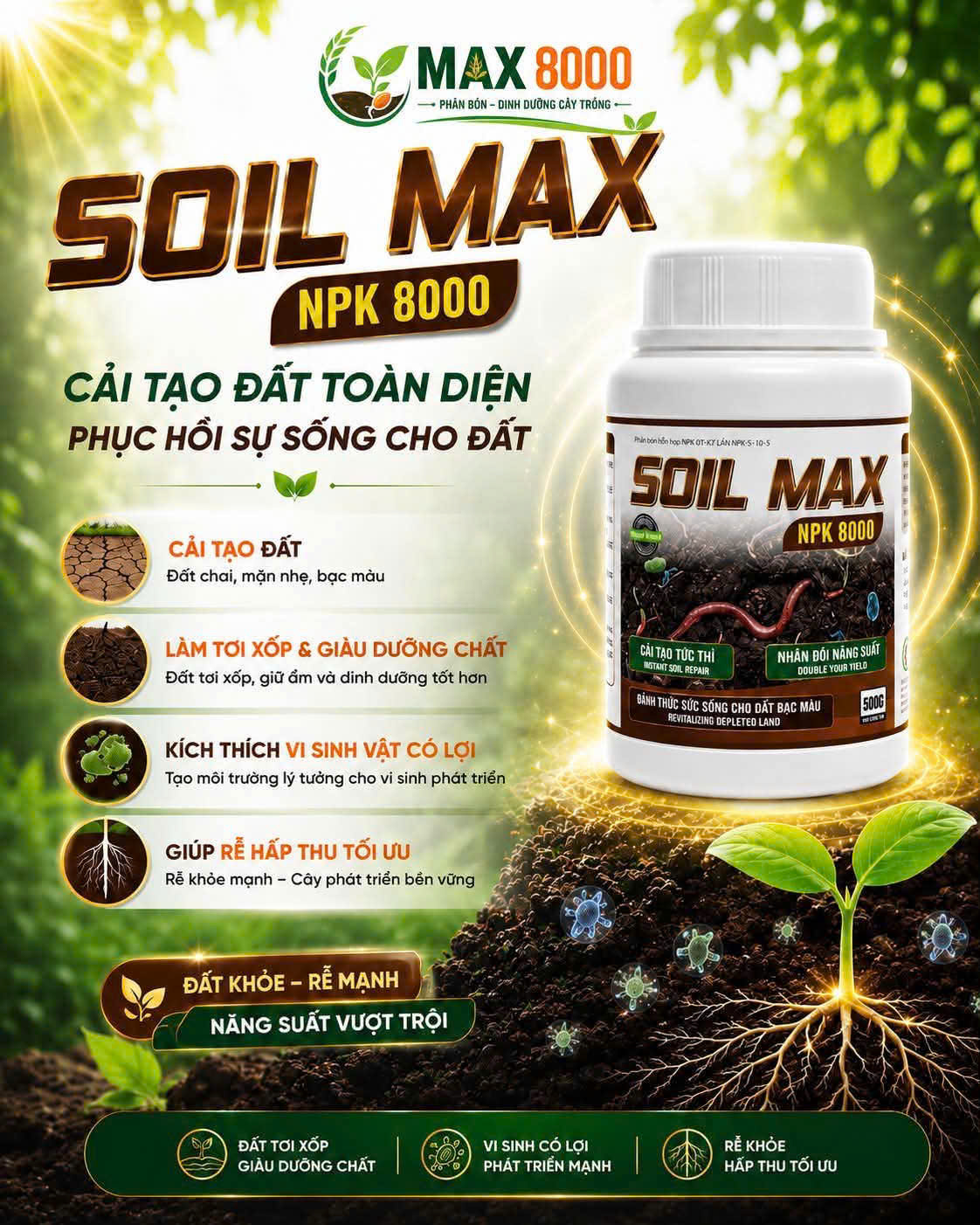 Phân bón Soil Max NPK 8000 cải tạo đất Agri Amin